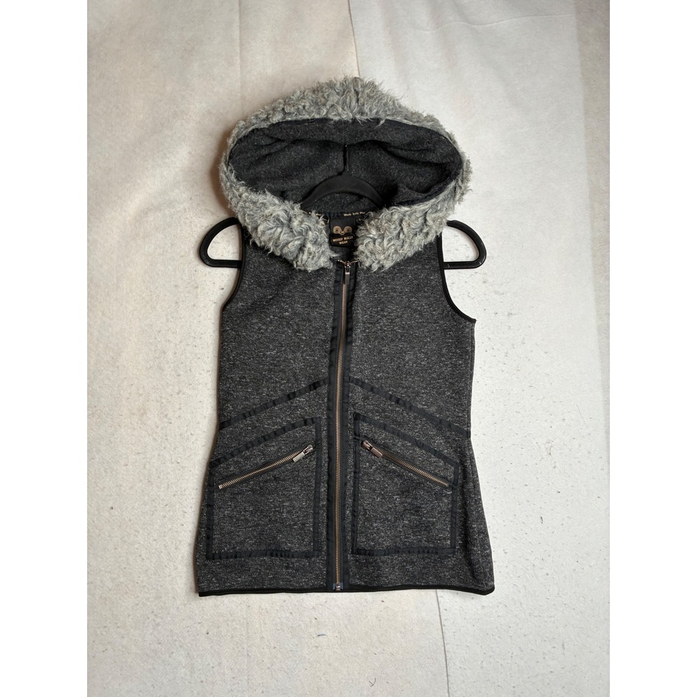 Wooly Bully Wear Womens Gray Full Zip Faux Fur Hooded Vest Size S